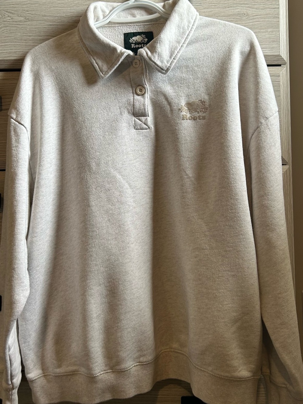 Roots Light Beige Long-Sleeve Polo Sweatshirt